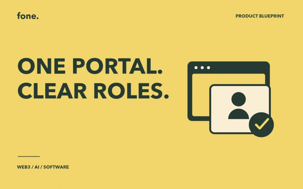 Browser window and verified profile card beside One portal, clear roles.