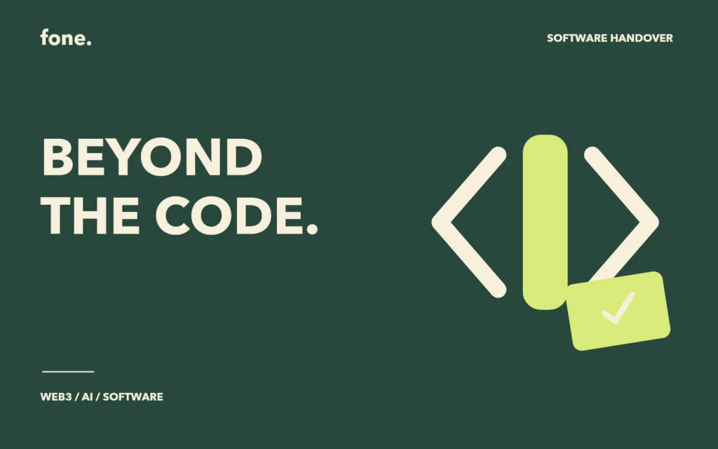 Code brackets, documentation book and approval badge beside Beyond the code.