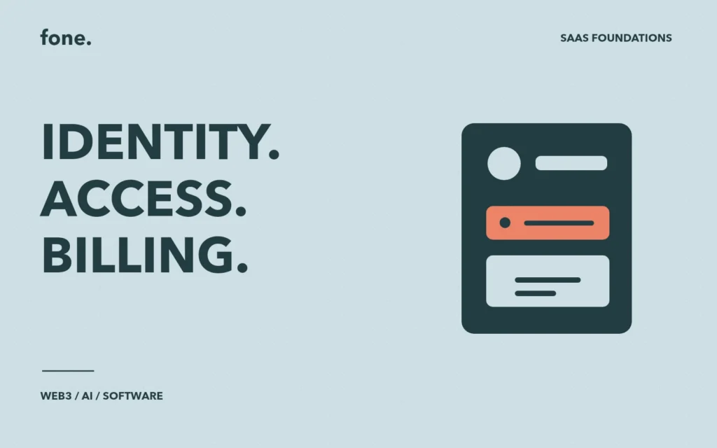Identity, access and billing records stacked as separate parts of a SaaS system.