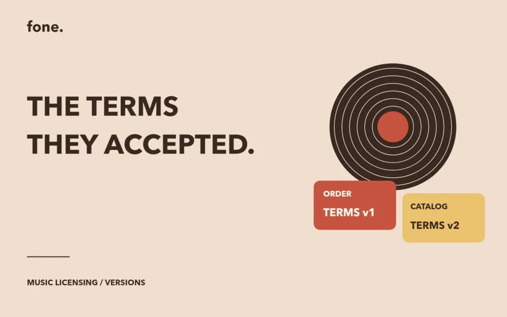 A record beside an order labeled terms v1 and a current catalog labeled terms v2.