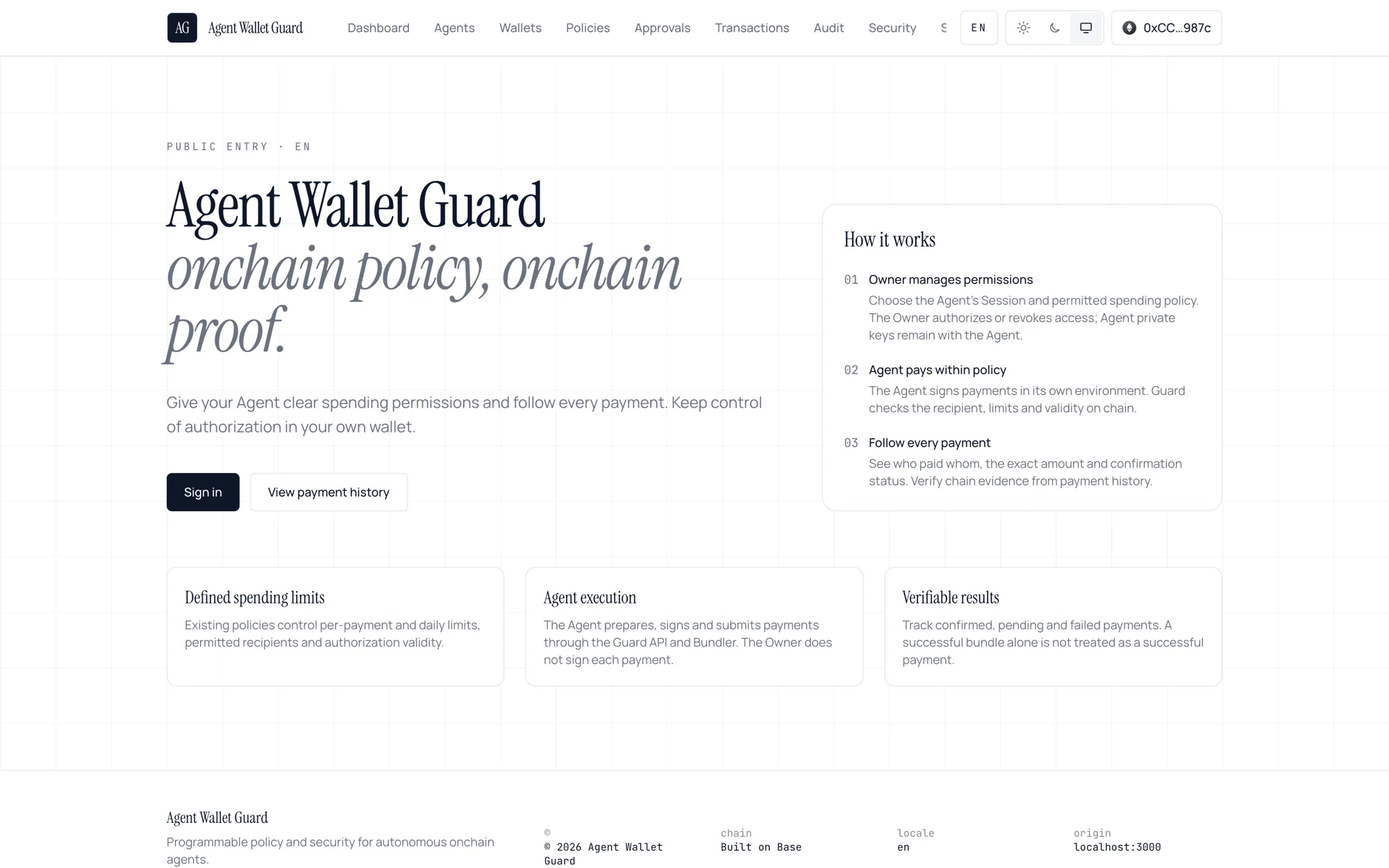 Agent Wallet Guard · Agent payment entry
