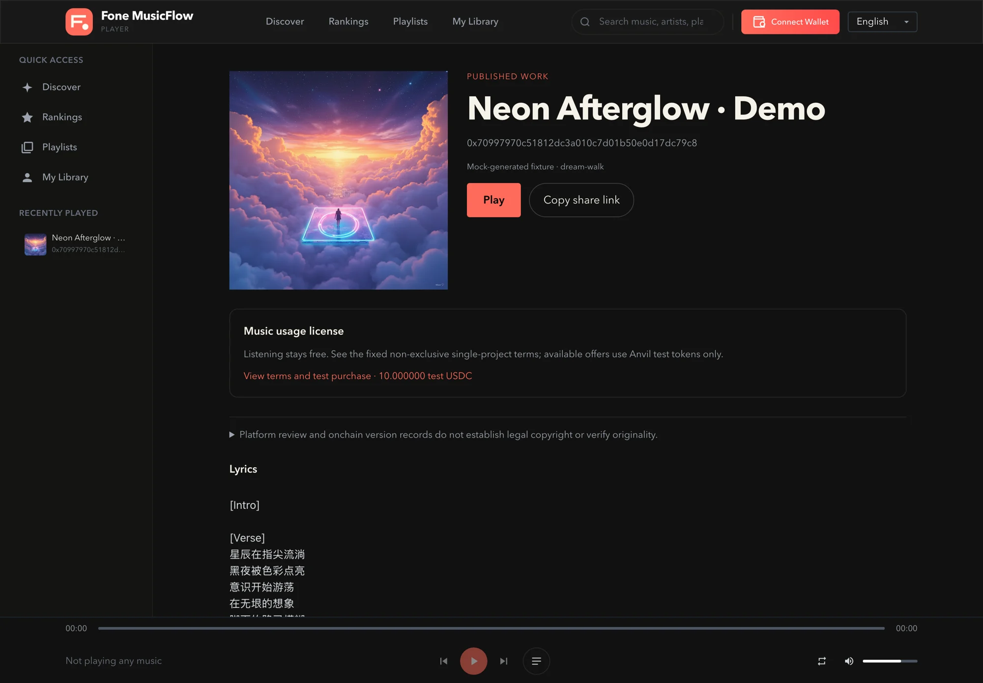 Fone MusicFlow · Tracks and usage licensing