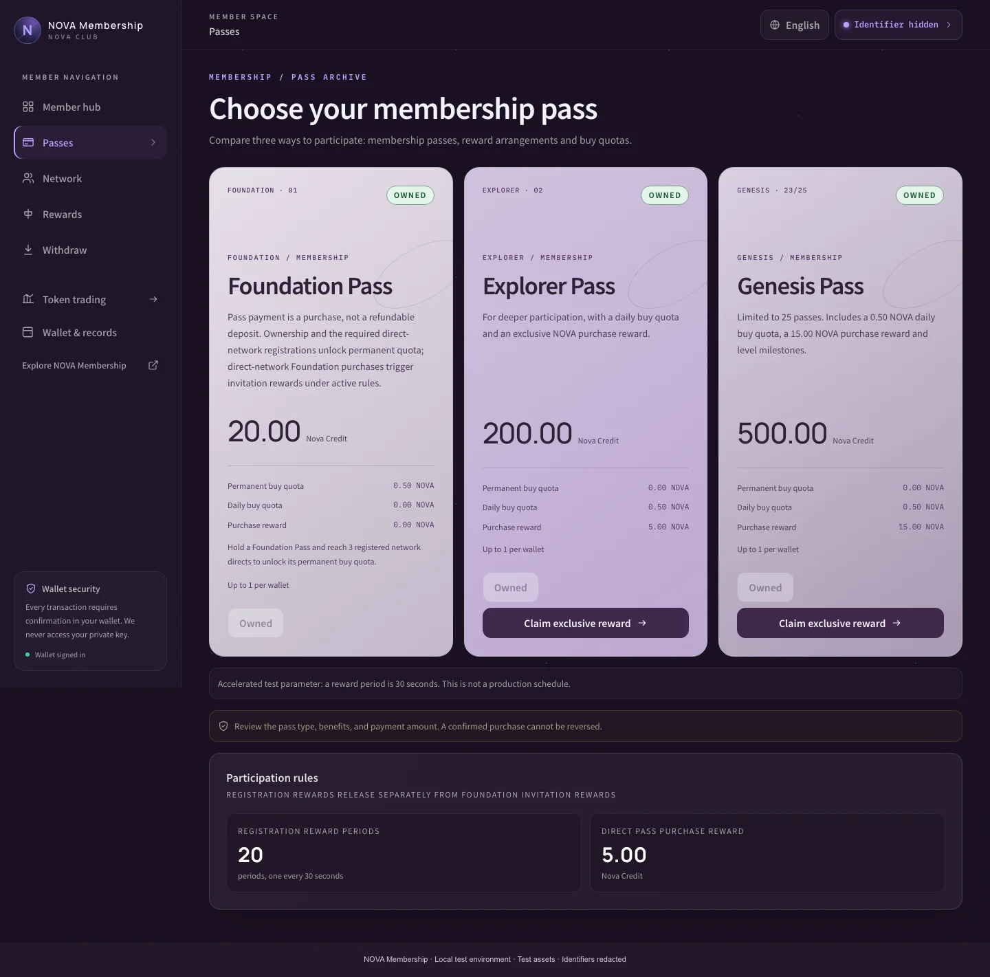 NOVA Membership · Three pass tiers and benefits
